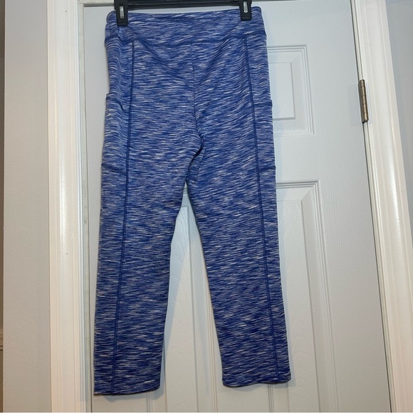 J Crew Factory AZ162 Space Dye Cropped Leggings Womens Medium Blue with Pockets - Picture 2 of 11